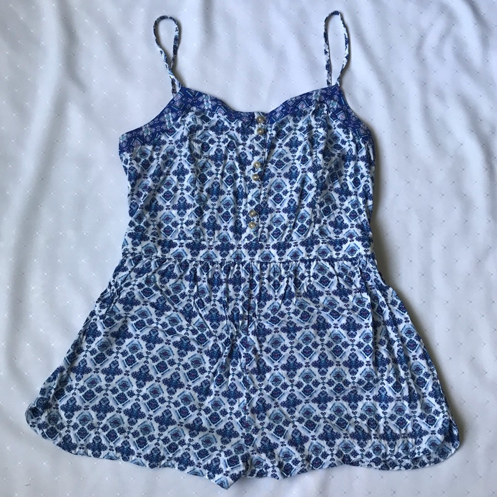 American Eagle Blue Floral Pattern Boho Romper
